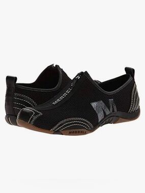 Merrell Barrado Black Slip-On Mesh Sneakers with Brown Accents Sz8.5